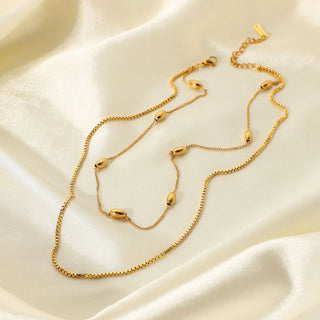 ステンレス304 低ニッケル 水に濡れても錆びにくい 18Kゴールドメッキ ネックレス 2層 チェーン【YJ03611】
