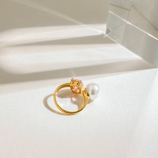 ステンレス304 ニッケルフリー 水に濡れても錆びにくい 18Kゴールドメッキ リング ジルコニア パール 【YJ00927】