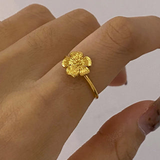 ステンレス304 低ニッケル 水に濡れても錆びにくい 18Kゴールドメッキ リング フラワー 花 3点セット【YJ02710】