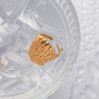 ステンレス304 低ニッケル 水に濡れても錆びにくい 18Kゴールドメッキ リング シェル 貝殻 【YJ01647】