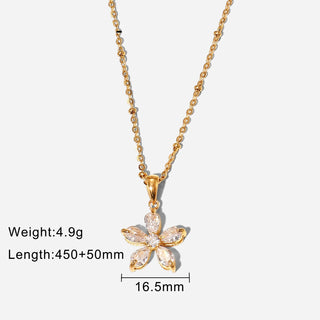 ステンレス304 ニッケルフリー 水に濡れても錆びにくい 18Kゴールドメッキ ネックレス フラワー 花 ジルコニア 【YJ00597】