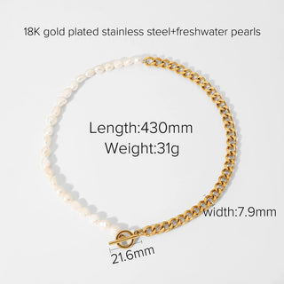 ステンレス304 低ニッケル 水に濡れても錆びにくい 18Kゴールドメッキ ネックレス  チェーン パール 【YJ03952】