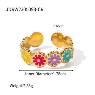 ステンレス304 低ニッケル 水に濡れても錆びにくい 18Kゴールドメッキ リング フラワー 花 【YJ03082】