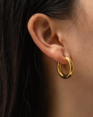 ステンレス304 低ニッケル 水に濡れても錆びにくい 18Kゴールドメッキ ピアス チャンキー フープ 【YJ01359】