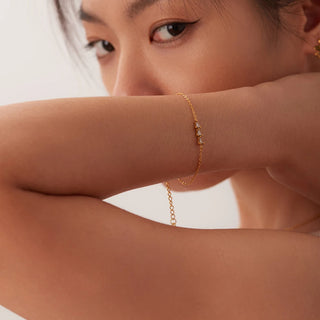 ステンレス304 低ニッケル 水に濡れても錆びにくい 18Kゴールドメッキ ブレスレット ジルコニア 【YJ01748】