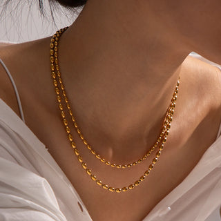 ステンレス304 低ニッケル 水に濡れても錆びにくい 18Kゴールドメッキ ネックレス 2連 チェーン 【YJ01804】