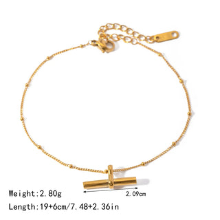 ステンレス304 ニッケルフリー 水に濡れても錆びにくい 18Kゴールドメッキ チェーン アンクレット Tバー 【YJ00720】