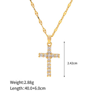 ステンレス304 低ニッケル 水に濡れても錆びにくい 18Kゴールドメッキ ネックレス クロス ジルコニア 【YJ02756】