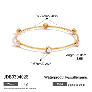 ステンレス304 低ニッケル 水に濡れても錆びにくい 18Kゴールドメッキ ブレスレット ジルコニア パール 【YJ01118】