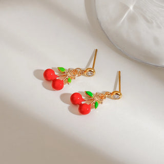 ステンレス304 低ニッケル 水に濡れても錆びにくい 18Kゴールドメッキ ピアス さくらんぼ チェリー【YJ02645】