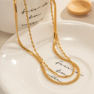 ステンレス304 低ニッケル 水に濡れても錆びにくい 18Kゴールドメッキ ネックレス 2連 チェーン 【YJ01349】
