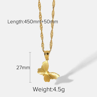 ステンレス304 低ニッケル 水に濡れても錆びにくい 18Kゴールドメッキ ネックレス スクエア 蝶々 バタフライ ラウンド 【YJ04033】