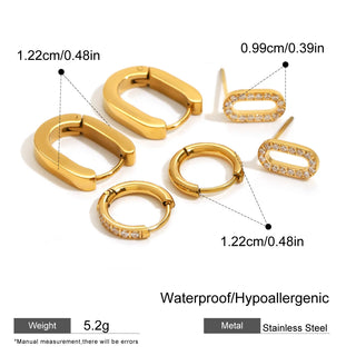 ステンレス304 低ニッケル 水に濡れても錆びにくい 18Kゴールドメッキ ピアス ジルコニア 3点セット【YJ01441】