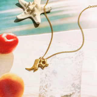 ステンレス304 ニッケルフリー 水に濡れても錆びにくい 18Kゴールドメッキ ネックレス スター 星 くつ ブーツ【YJ00874】