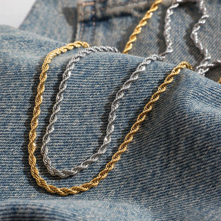 ステンレス304 ニッケルフリー 水に濡れても錆びにくい 18Kゴールドメッキ チェーン ネックレス ツイスト 【YJ00253】