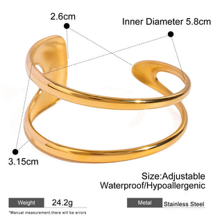 ステンレス304 ニッケルフリー 水に濡れても錆びにくい 18Kゴールドメッキ ブレスレット バングル 【YJ00351】