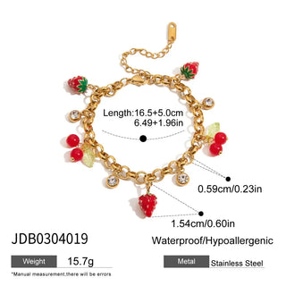 ステンレス304 ニッケルフリー 水に濡れても錆びにくい チャーム ブレスレット いちご ストロベリー 【YJ00319】