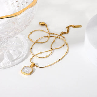 ステンレス304 低ニッケル 水に濡れても錆びにくい 18Kゴールドメッキ ネックレス チェーン シェル  スクエア 【YJ03928】