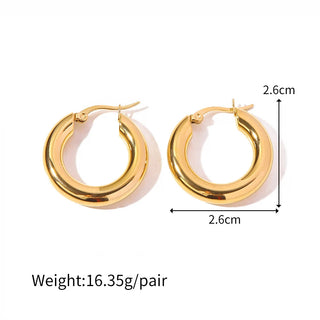 ステンレス304 低ニッケル 水に濡れても錆びにくい 18Kゴールドメッキ ピアス チャンキー フープ 【YJ01359】