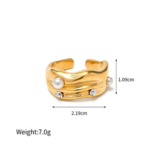 ステンレス304 低ニッケル 水に濡れても錆びにくい 18Kゴールドメッキ リング ジルコニア パール 【YJ03796】