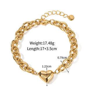 ステンレス304 低ニッケル 水に濡れても錆びにくい 18Kゴールドメッキ ブレスレット チェーン ハート 【YJ01779】