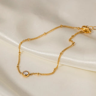 ステンレス304 低ニッケル 水に濡れても錆びにくい 18Kゴールドメッキ アンクレット チェーン ジルコニア 【YJ02170】