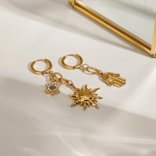 ステンレス304 低ニッケル 水に濡れても錆びにくい 18Kゴールドメッキ ピアス 太陽 目 アイ 【YJ02485】
