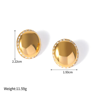 ステンレス304 低ニッケル 水に濡れても錆びにくい 18Kゴールドメッキ ピアス ジルコニア オーバル【YJ03496】