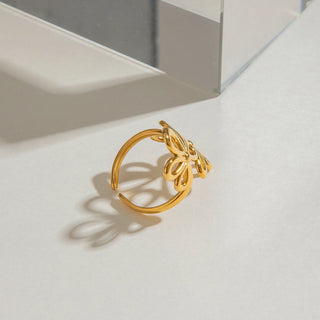 ステンレス304 低ニッケル 水に濡れても錆びにくい 18Kゴールドメッキ リング フラワー 花 【YJ02547】