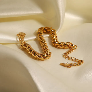 ステンレス304 低ニッケル 水に濡れても錆びにくい 18Kゴールドメッキ ブレスレット チャンキー 【YJ01691】