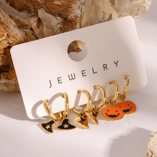 ステンレス304 低ニッケル 水に濡れても錆びにくい 18Kゴールドメッキ ピアス ハロウィン 3点セット【YJ01803】