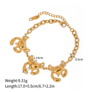 ステンレス304 低ニッケル 水に濡れても錆びにくい 18Kゴールドメッキ ブレスレット カニ【YJ02882】