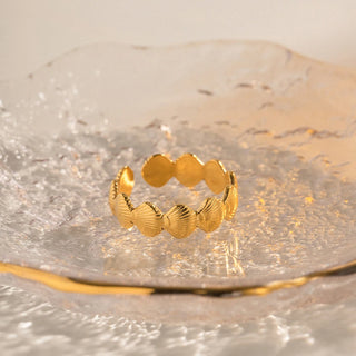 ステンレス304 ニッケルフリー 水に濡れても錆びにくい 18Kゴールドメッキ リング シェル 貝殻 【YJ00364】