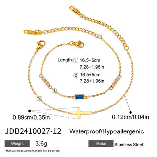 ステンレス304 低ニッケル 水に濡れても錆びにくい 18Kゴールドメッキ ブレスレット チャーム クロス 誕生石 【YJ02774】
