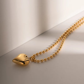 ステンレス304 低ニッケル 水に濡れても錆びにくい 18Kゴールドメッキ ネックレス チャンキー ハート 【YJ02683】