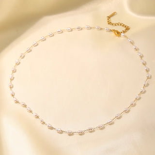 ステンレス304 低ニッケル 水に濡れても錆びにくい 18Kゴールドメッキ ネックレス パール 【YJ01766】