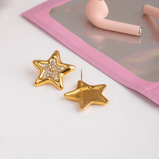 ステンレス304 ニッケルフリー 水に濡れても錆びにくい 18Kゴールドメッキ ピアス スター 星 【YJ00613】