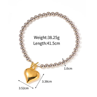 ステンレス304 低ニッケル 水に濡れても錆びにくい 18Kゴールドメッキ ネックレス チャンキー ボールチェーン ハート 【YJ04035】