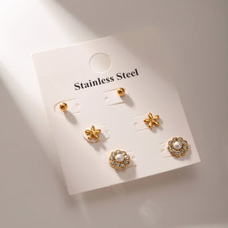 ステンレス304 低ニッケル 水に濡れても錆びにくい 18Kゴールドメッキ ピアス 花 フラワー ジルコニア 【YJ02782】