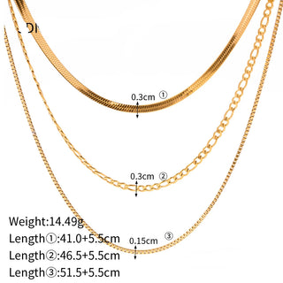 ステンレス304 低ニッケル 水に濡れても錆びにくい 18Kゴールドメッキ ネックレス 3連 【YJ02179】