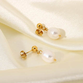 ステンレス304 低ニッケル 水に濡れても錆びにくい 18Kゴールドメッキ ピアス バロックパール  【YJ02058】