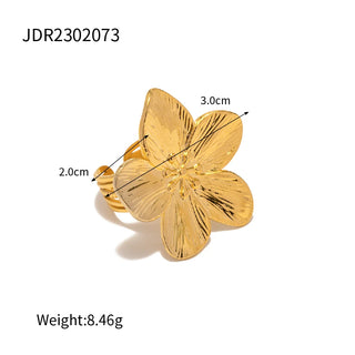 ステンレス304 低ニッケル 水に濡れても錆びにくい 18Kゴールドメッキ リング フラワー 花 【YJ02368】