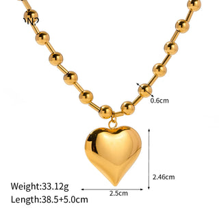 ステンレス304 低ニッケル 水に濡れても錆びにくい 18Kゴールドメッキ ネックレス チャンキー ハート 【YJ03003】
