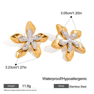 ステンレス304 ニッケルフリー 水に濡れても錆びにくい 18Kゴールドメッキ ピアス フラワー 花 【YJ00969】