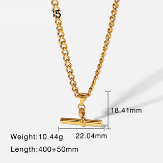 ステンレス304 低ニッケル 水に濡れても錆びにくい 18Kゴールドメッキ ネックレス Tバー 【YJ01636】