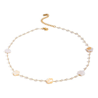 ステンレス304 低ニッケル 水に濡れても錆びにくい 18Kゴールドメッキ ネックレス シェル フラワー 花 【YJ02651】