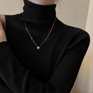 ステンレス304 低ニッケル 水に濡れても錆びにくい 18Kゴールドメッキ ネックレス チェーン ハート ジルコニア 【YJ03093】