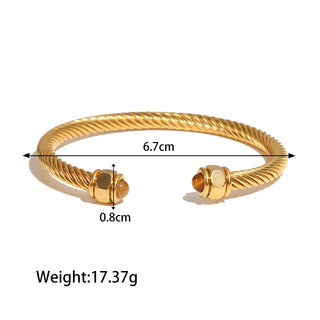 ステンレス304 ニッケルフリー 水に濡れても錆びにくい 18Kゴールドメッキ ブレスレット バングル ターコイズ 【YJ00398】
