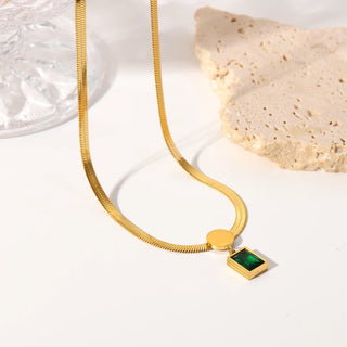 ステンレス304 低ニッケル 水に濡れても錆びにくい 18Kゴールドメッキ ネックレス スネークチェーン ジルコニア 【YJ03917】