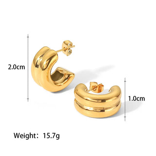 ステンレス304 低ニッケル 水に濡れても錆びにくい 18Kゴールドメッキ ピアス 2層 チャンキー 【YJ01737】